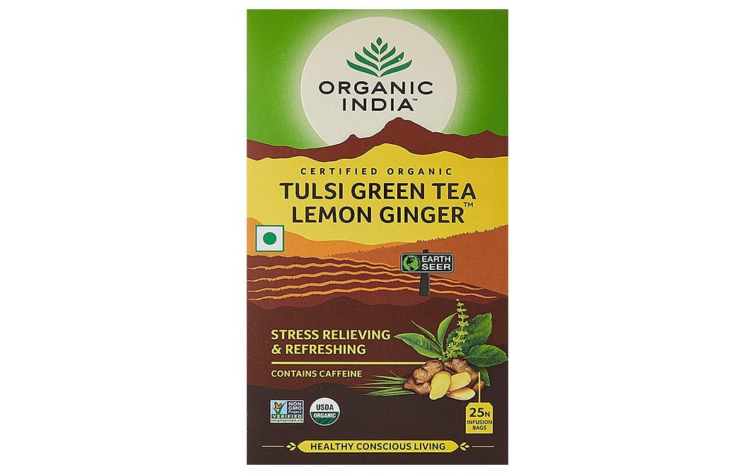 Organic India Tulsi Green Tea Lemon Ginger   Box  25 pcs